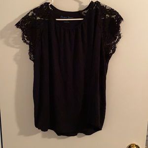 Draper James Navy Lace Sleeve Top